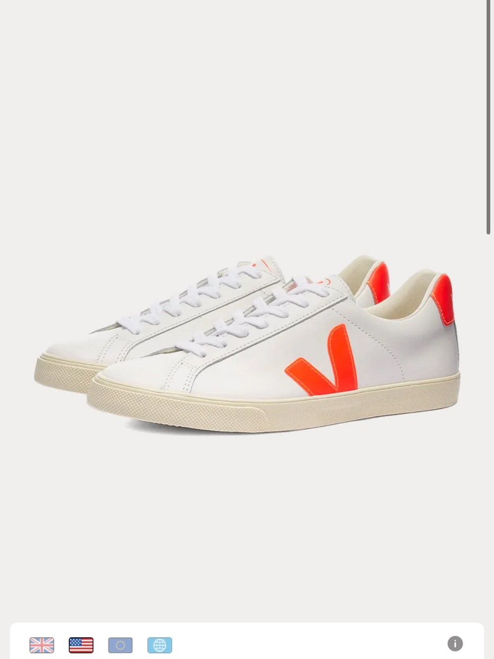 Veja Leather Low-Top Sneakers in Off-White with Orange Accents